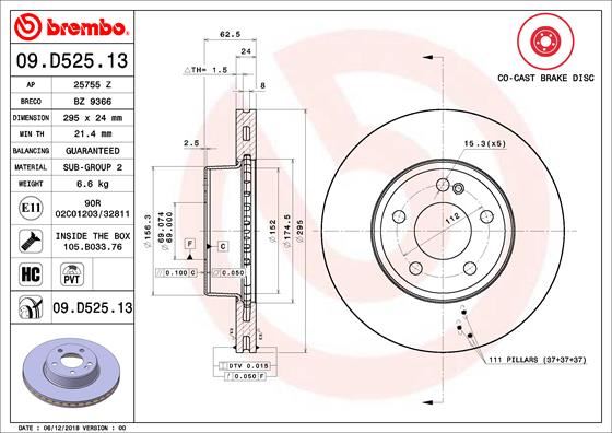 BREMBO 09D52513 Fren Diski On Mercedes C-Class W205 S205 C205 A205