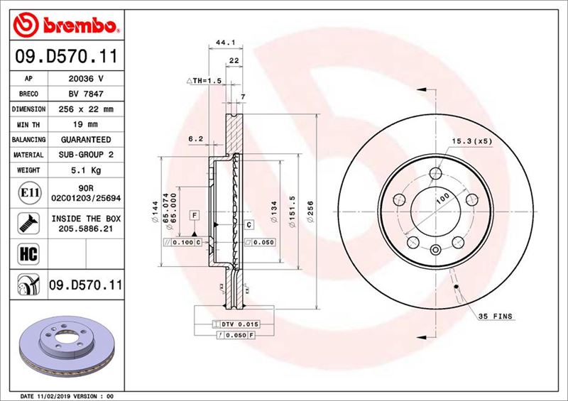 BREMBO 09D57011 Ön Fren Aynasi Polo Vi 18 >Ibiza V 17 >A1 19 >Kamiq-Scala 19 > 256x22x5dlxhavali 0986479f32-Df6584