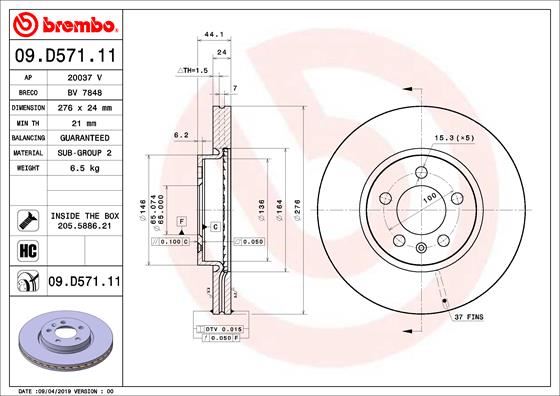 BREMBO 09D57111 Ön Fren Diski 276x24x5dlxhavali Audi-Seat-Kamiq-Polo 2017 >