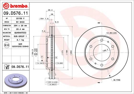 BREMBO 09D57611 Fren Diski On Uv Coated Fiat