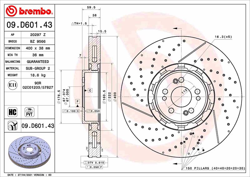 BREMBO 09D60143 Fren Diski On Dual Cast Mercedes-Benz