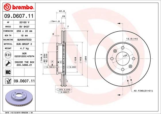 BREMBO 09D60711 Ön Fren Diski Hava Kanalli - Kaplamali Kia Picanto 1.0l G3la G3ld 17-> 1.2l G4lf 20-> 256 Çap X 4 Bijon - Adet Disk Fiyatıdır