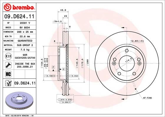 BREMBO 09D62411 Fren Diski On Uv Coated Hyundai