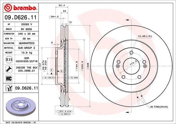 BREMBO 09D62611 Fren Diski On Uv Coated Hyundai