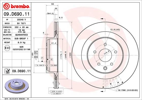 BREMBO 09D69011 Fren Diski Arka Uv Coated Nissan