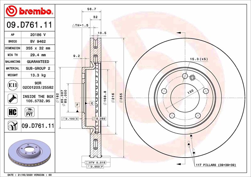 BREMBO 09D76111 Fren Diski On Mercedes G-Class W463 18>
