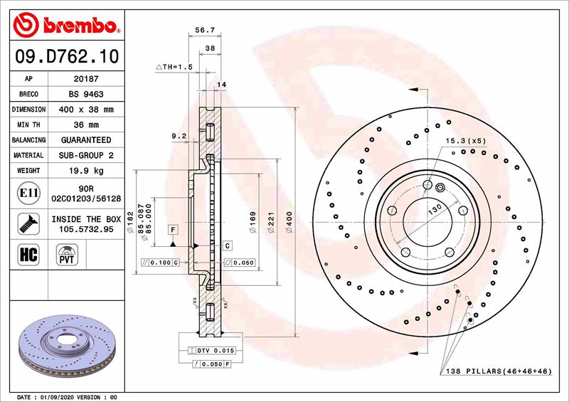BRE-09.D762.10 Fren Disk On Delikli Mercedes G Serisi (W463)