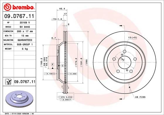 BREMBO 09D76711 Fren Diski Subaru Impreza Hatchback Gt 10/16->-Subaru Impreza Saloon Gk 10/16->-Subaru Xv Gt 0