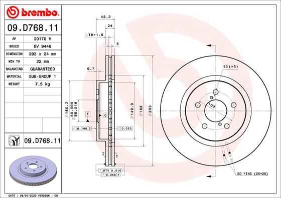 BREMBO 09D76811 Fren Diski Subaru Impreza Hatchback Gt 10/16->-Subaru Impreza Saloon Gk 10/16->-Subaru Xv Gt 0