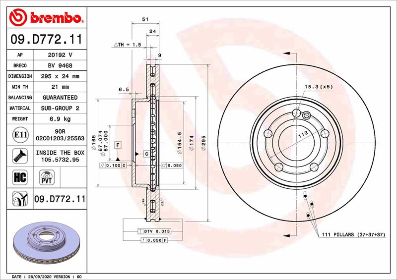 BREMBO 09D77211 Fren Diski On Mercedes W177 V177 W247 C118 X118