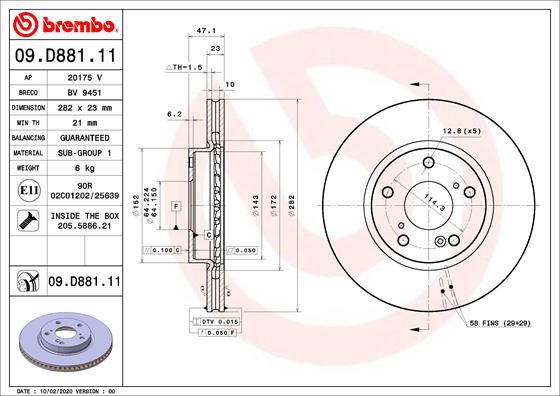 BREMBO 09D88111 Fren Diski On Havali Kaplamali Honda Civic 2017-
