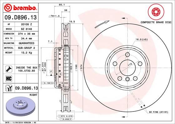 BREMBO 09D89613 Fren Diski On Composite Bmw
