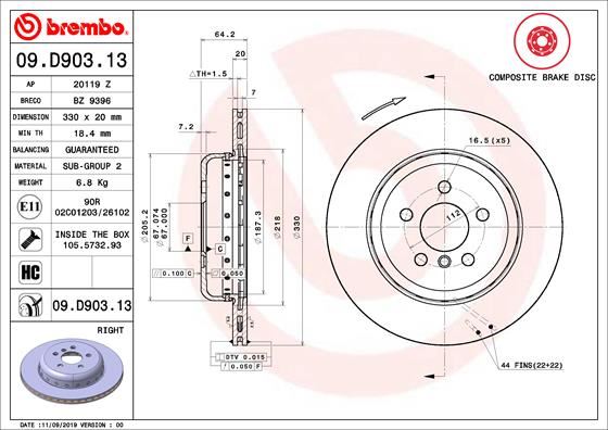 BREMBO 09D90313 Fren Diski Arka Sag Bmw G20 G21 G28 G22 G23 G26 G30 G31 G32 G11 G12 G08 G01 G02 G05 G29
