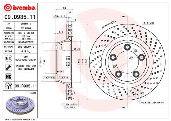 BREMBO 09D93511 Fren Diski Arka Uv Coated Porsche