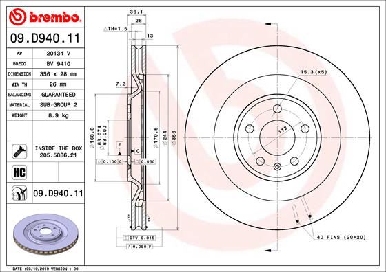 BREMBO 09D94011 Fren Diski Porsche Macan 95b 02/14->