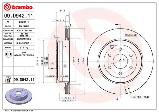 BREMBO 09D94211 Fren Diski Arka Mercedes X-Class W470 17>