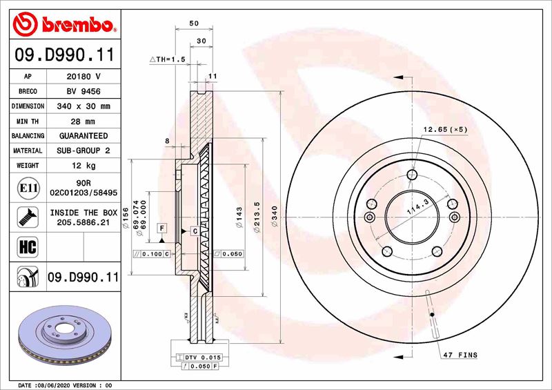 BREMBO 09D99011 Fren Diski On Uv Coated Hyundai