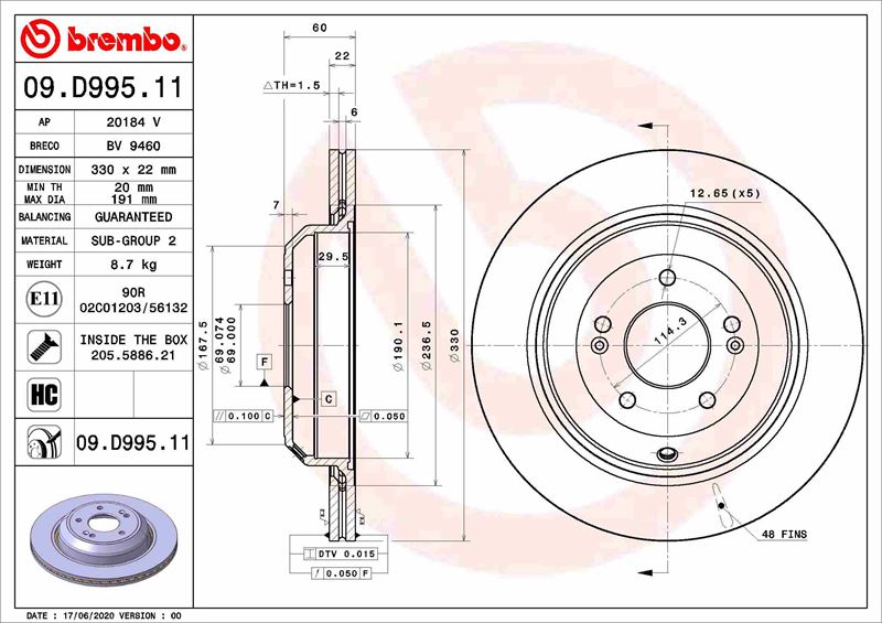 BREMBO 09D99511 Fren Diski Arka Uv Coated Kia