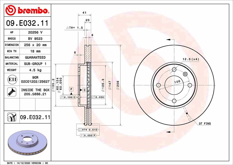 BREMBO 09E03211 Fren Diski On Uv Coated Opel