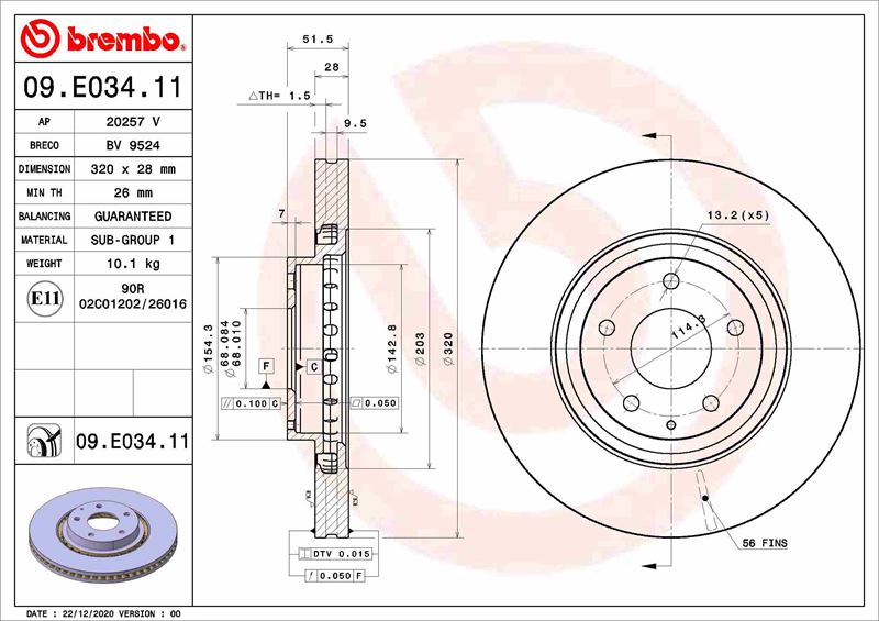 BREMBO 09E03411 Fren Diski On Uv Coated Mazda