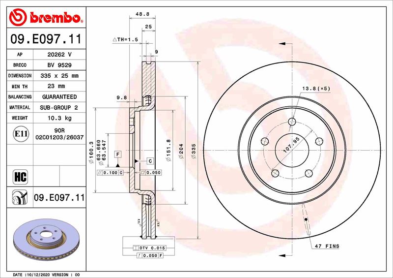 BREMBO 09E09711 Ön Fren Disk Ayna Focus Iii 11>17 2.0 Tdci