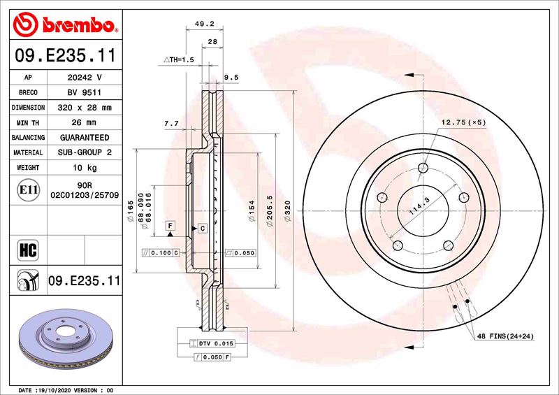 BREMBO 09E23511 Fren Diski On Uv Coated Nissan