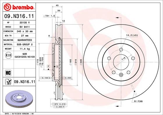 BREMBO 09N31611 Ön Fren Aynasi Diski Opel Insignia B Grand Sport Insignia B Sports Tourer 17> 18 İnç Jq5