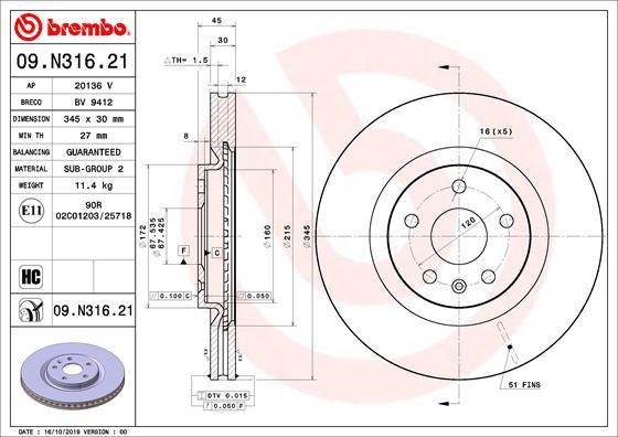 BREMBO 09N31621 Ön Fren Aynasi Diski Opel Insignia B 17> Rpo Jq5 Gsi 18 İnç Jant