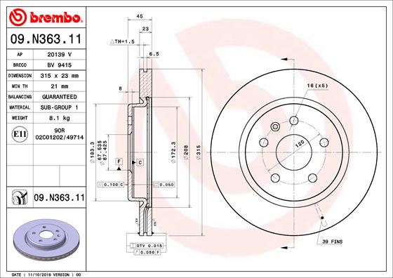 BREMBO 09N36311 Fren Diski Arka Uv Coated Opel