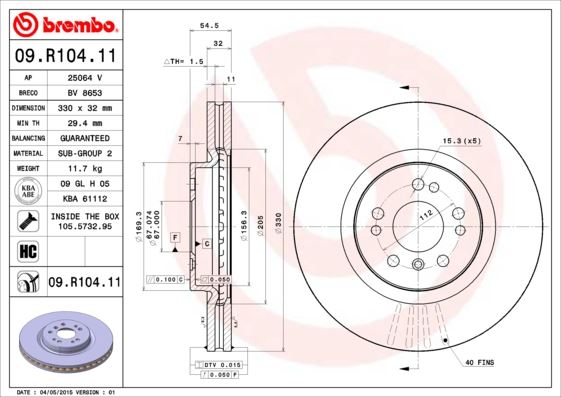BREMBO 09R10411 Fren Diski On 4-Matic Mercedes W166 C292 W251