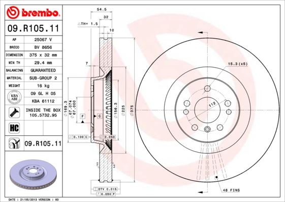 BREMBO 09R10511 Fren Diski On 4-Matic Mercedes Gl-Class X164 06>12
