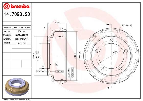 BREMBO 14709820 Arka Fren Kampanasi Tarnsit V185 01>06 Ö Ceker 2.0 Tdci - 254 / 59.5 Mm