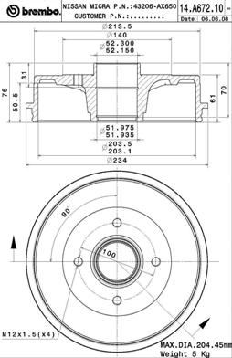 BREMBO 14A67210 Fren Kampanasi Nissan Micra C C Iii K12 08/05->-Nissan Micra Iii K12 03/02-06/10-Nissan Note E1