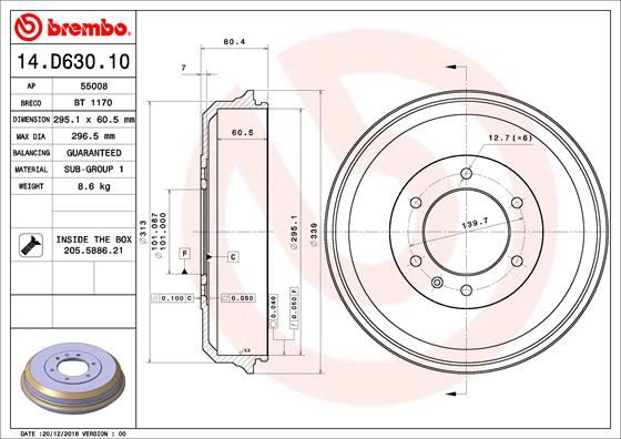 BREMBO 14D63010 Fren Kampanasi Isuzu D-Max I Tfr. Tfs 05/02-12/12-Isuzu D-Max I Platform/Chassis Tfr. Tfs 10/06-
