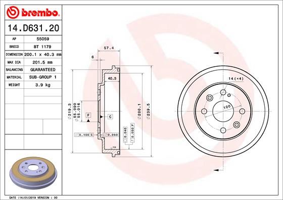 BREMBO 14D63120 Fren Kampanasi Mazda 2 De. Dh 07/07-06/15