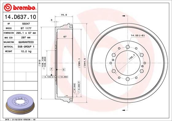 BREMBO 14D63710 Arka Fren Kampanasi Toyota Hilux Vigo 2.5l 2kdftv Kun25 Kun35 05-15 / 3.0l 1kd-Ftv Kun26 05-14 295 Mm Iç Çap