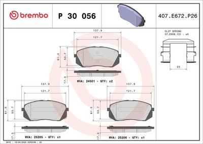 BREMBO P30056 Ön Fren Balata Hyundai Ix35 2.0l D4ha Crdi Dizel 136hp 10-15 / Kia Sportage 2.0l D4ea D4ha Dizel 06-15 Şimli