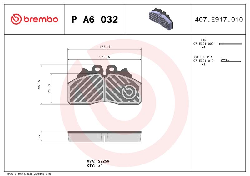 BREMBO PA6032 Fren Balatasi Iveco Eurocargo I-Iii 01/91-09/15-Iveco Eurocargo V 09/15->-Iveco Eurofire 01/91->