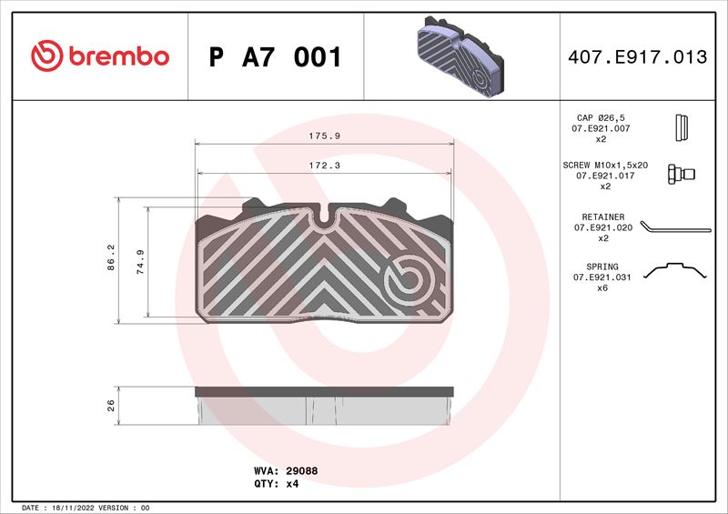 BREMBO PA7001 Fren Balatasi Daf Lf 45 01/01->-Iveco Eurocargo I-Iii 01/91-09/15-Iveco Eurofire 01/91->-Karsan Star
