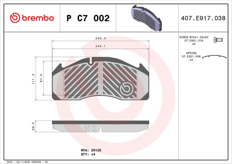 BREMBO PC7002 Fren Balatasi Meritor Lm ->-Meritor Ta ->-Plaxton Elite 11/08->-Plaxton Panther 10/99->-Volvo 9700 0