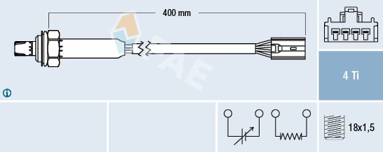 FAE 77357 Oksijen Sensor Ota4n E5f1 Volvo S40 1.6 1.8 2.0 99 04 V40 1.6 1.8 2.0 99 04 343mm
