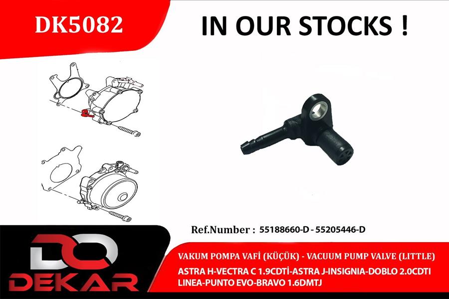DEKAR DK5082 Vakum Pompa Valf Küçük Astra H-Vectra C 1.9cdti-Astra J-Insignia-Doblo 2.0cdti-Linea-Punto Evo Bravo 1.6dmtj