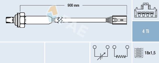 FAE 77356 Oksijen Sensörü Arka Volvo S40 1.9t4 2.0t 1997-2000 V40 1.9t4 2.0t 1997-2000 870mm