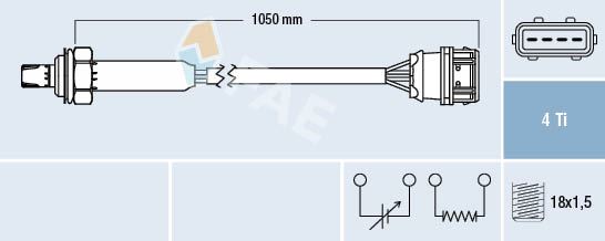 FAE 77360 Oksijen Sensör Ön Ota4f-5c2 Volvo S40 1.9t4 2.0t 97-00 V40 1.9t4 2.0t 97-00 1039mm