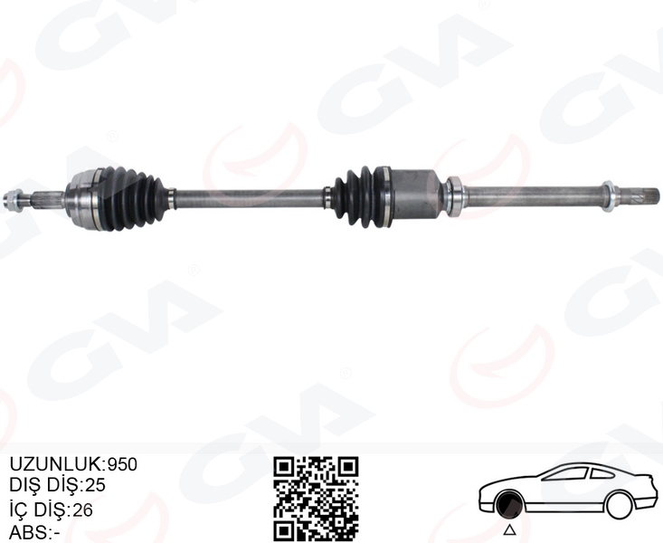 RN-8089 Komple Aks Sag On Dacia Duster 1.5 Dci Uzunluk 950mm 2010-