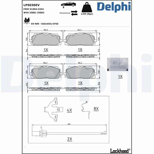 DELPHI LP5030EV Fren Balatasi Elektrikli Audi E-Tron Quattro-E-Tron Sportback Quattro-Q8 E-Tron Quattro-Q8 E-Tron Sportback Quattro-Sq8 E-Tron Quattro-Sq8 E-Tron Sportback Quattro Ön 09-2018>