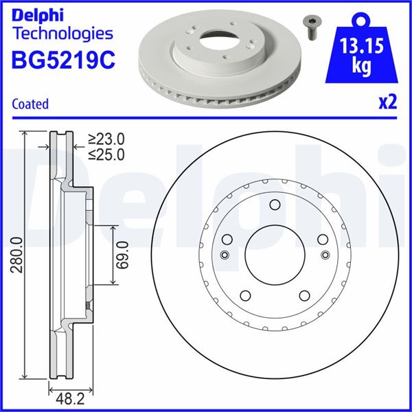 DEL-BG5219C Fren Diski (Ciftli Paket) - Boyali, Delikli