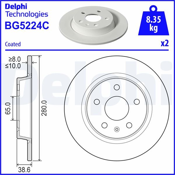 DELPHI BG5224C Arka Fren Diski Dolu Tip Mg Zs Ev Csa7001 143hp 19-> - Takım Disk Fiyatıdır