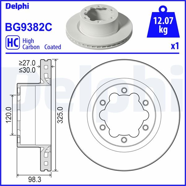 DELPHI BG9382C Fren Diski Tekli Paket - Boyali Delikli Man Tge-Series -Vw Crafter Grand California Arka 09-2016>
