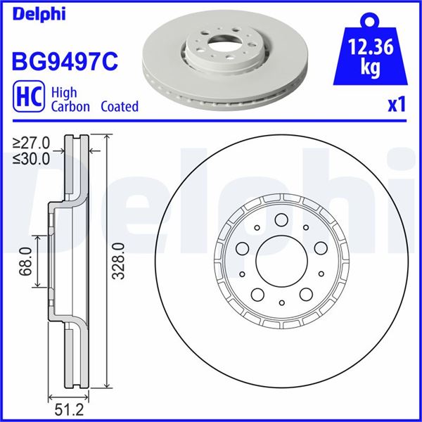 DELPHI BG9497C Fren Diski Ön Volvo Xc90 02> Ölçüler: 328x30x27